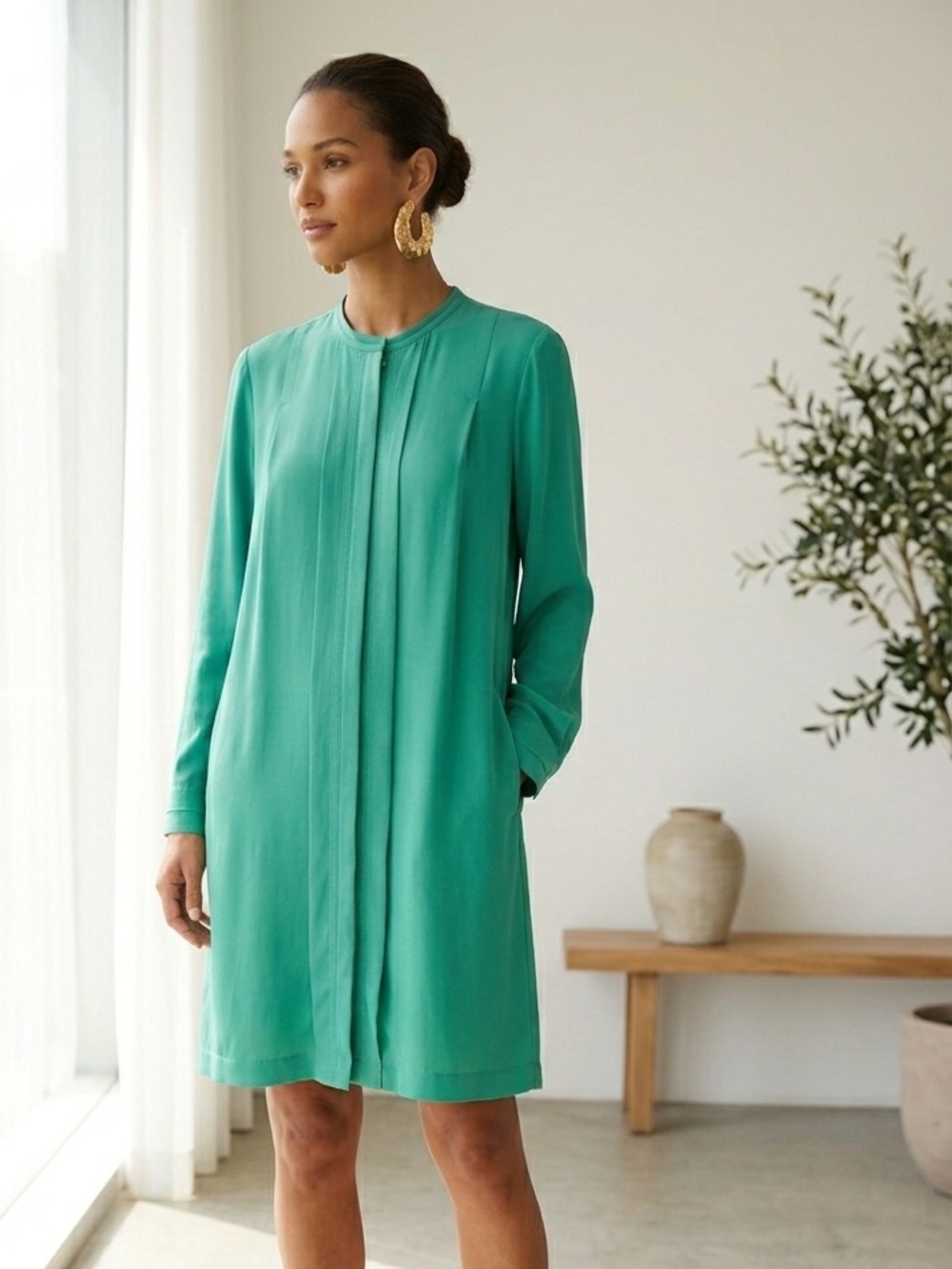 Diane Von Furstenberg (DVF) Teal Green Silk Shirt Dress - US 8